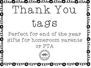 a thank card with the words, thank you tags perfect for end of the year gifts for