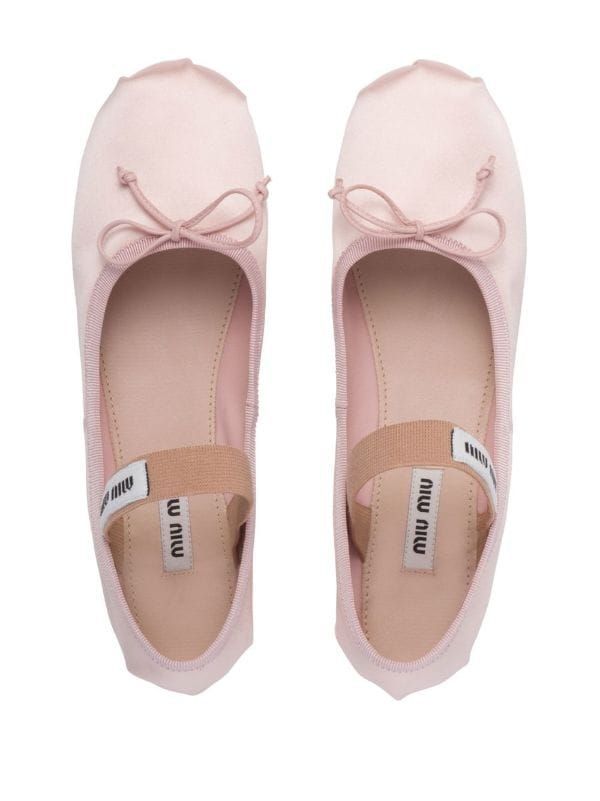 Miu Miu Logo Strap Ballet Flats - Farfetch Miu Miu Ballet, Mm Paris, Miu Miu Flats, Miu Miu Logo, Pink Ballet Flats, Dr Shoes, Satin Shoes, Miu Miu Shoes, Ballet Fashion