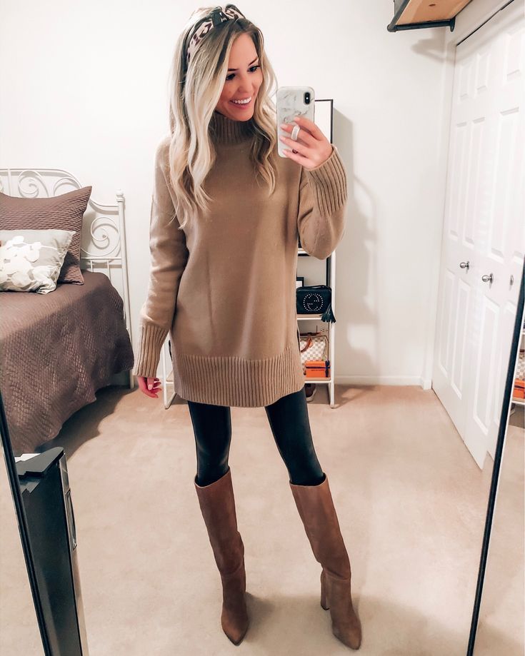 Knee High Boot Work Outfit, Tall Brown Boots Outfit, Knee High Boots Outfit Fall, Brown Knee High Boots Outfit, Tan Boots Outfit, Long Boots Outfit, Tall Boots Outfit, Brown Boots Outfit, Outfits Leggins