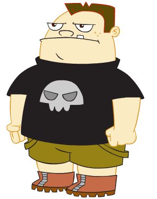 the cartoon character is wearing shorts and a t - shirt