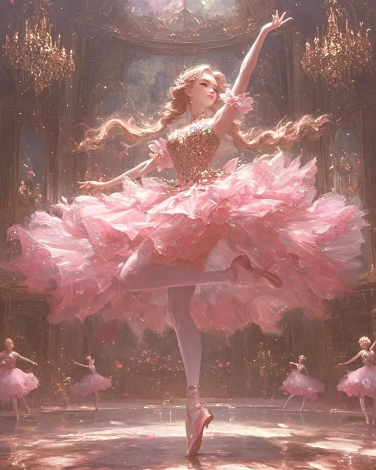 a ballerina in pink is dancing on stage