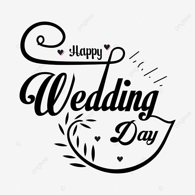 happy wedding day lettering with hearts on white background