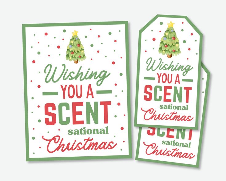 two christmas cards with the words wishing you a scent and an image of a tree