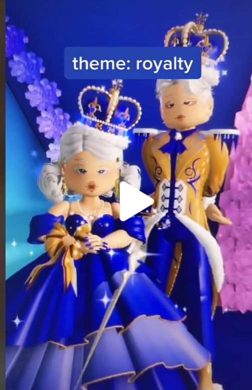 an animated image of two people dressed in blue and gold, with the caption theme royally