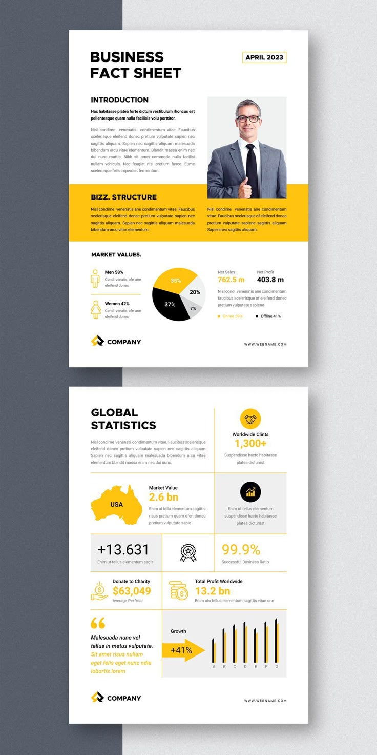 a yellow and white resume template with info