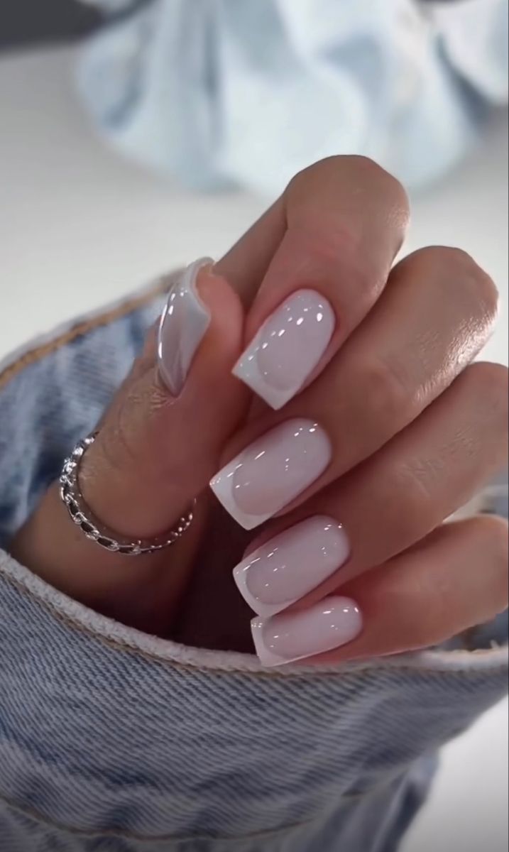 European French Nails, Professional Short Nails For Work, Acrylic Square Nails French Tip, French Gel Nails Designs, Short Milky French Nails, Classy Clean Nails, Super Square Nails, Pretty Nails Classy Short, Deep French Tip Nails Square