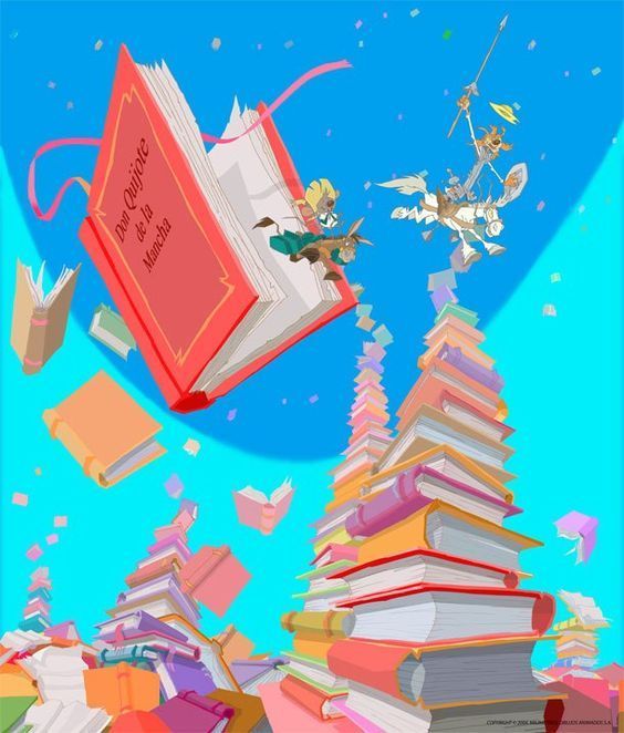 an image of a book falling from the sky with books all over it and angels flying above