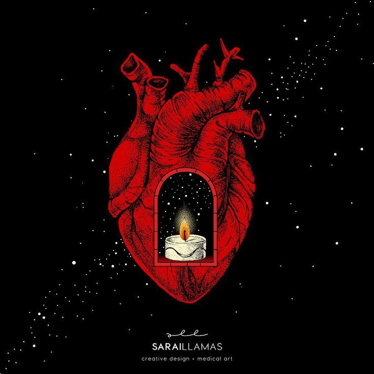 a red heart with a candle in it