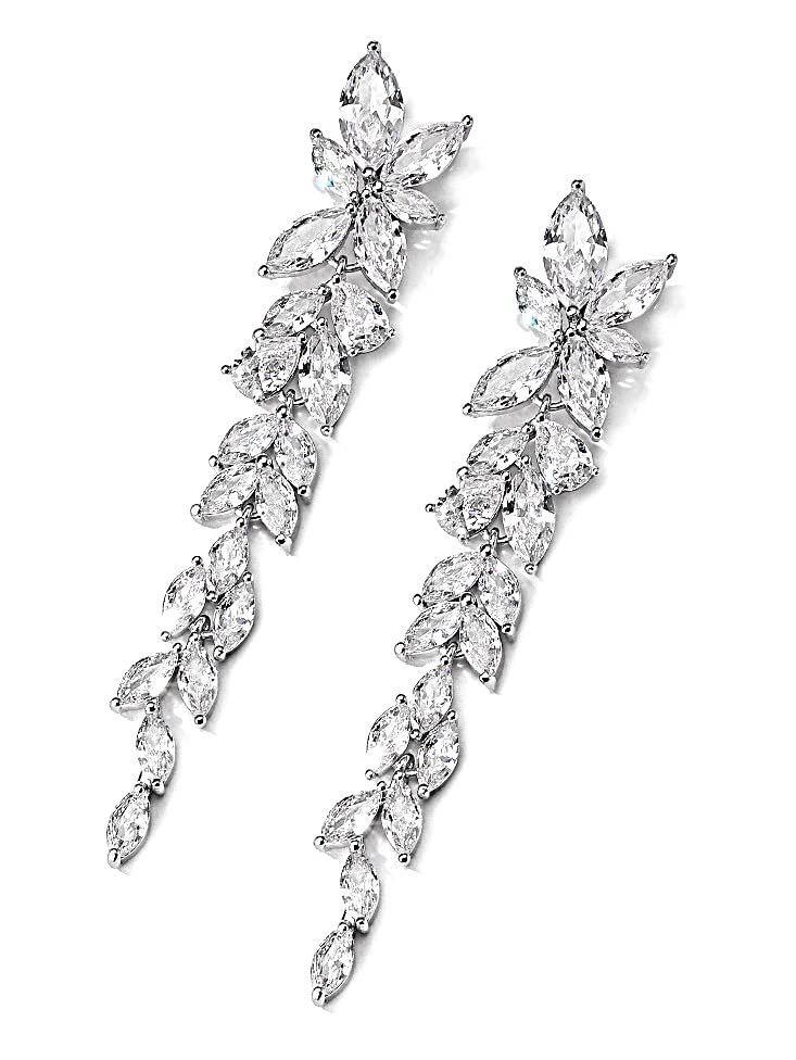 Earrings Silver Long, Dazzling Cubic Zirconia Dangle Bridal Earrings, Brides Earrings Wedding, Dazzling Silver Dangle Bridal Earrings, Silver Wedding Crystal Earrings With Diamond Accents, Sparkling Silver Crystal Bridal Earrings, Evening Bridal Earrings, Cubic Zirconia Dangle, Wedding Women, Wearing Style