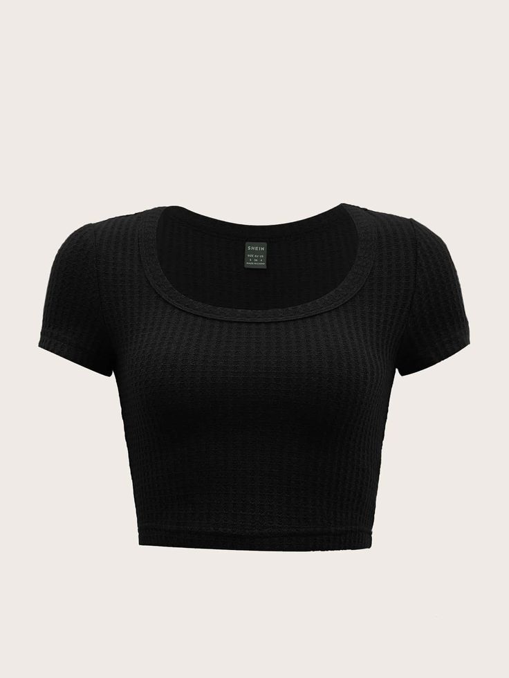 SHEIN Solid Crop Textured Knit Tee Crop Top Outfits, T Shirt Crop Top, Fashion Top Outfits, غرفة ملابس, Cute Crop Tops, Really Cute Outfits, Knit Tees, Textured Knit, Fesyen Wanita