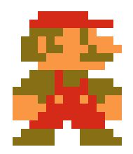 an old school video game character in red and green