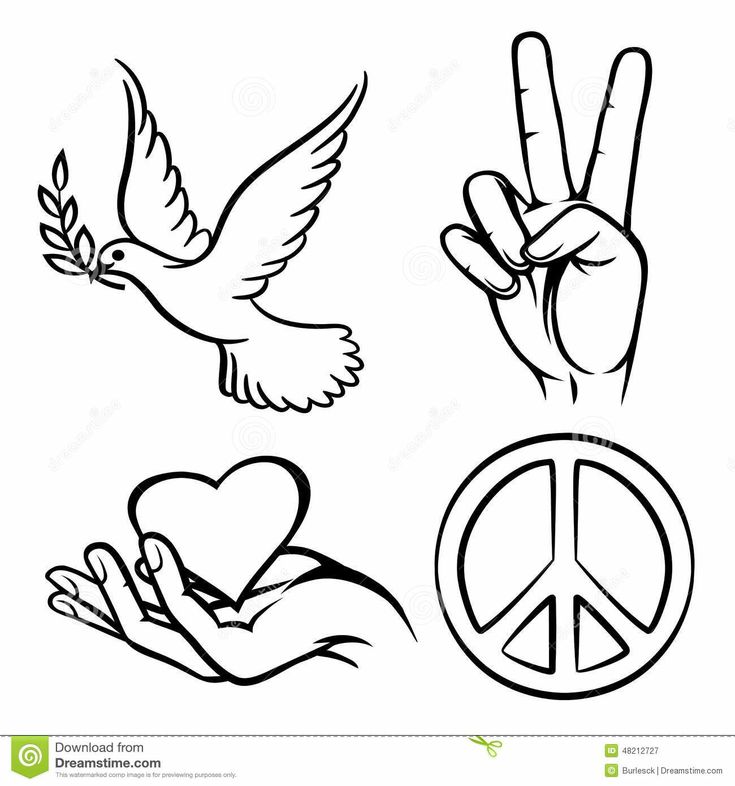 peace and love symbols in black and white