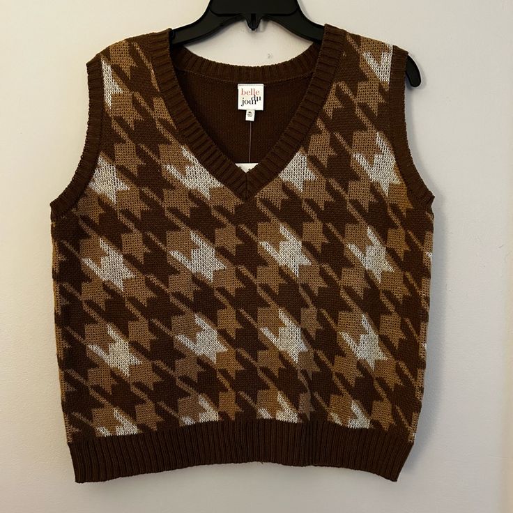 Nwt, Light Brown And White Sweater Vest Honey Saplings, Brown Sweater Vest, White Sweater Vest, Silly Goober, Vintage Sweater Vest, Sweater Vest Outfit, Houndstooth Sweater, Streetwear Sweater, Argyle Sweater Vest