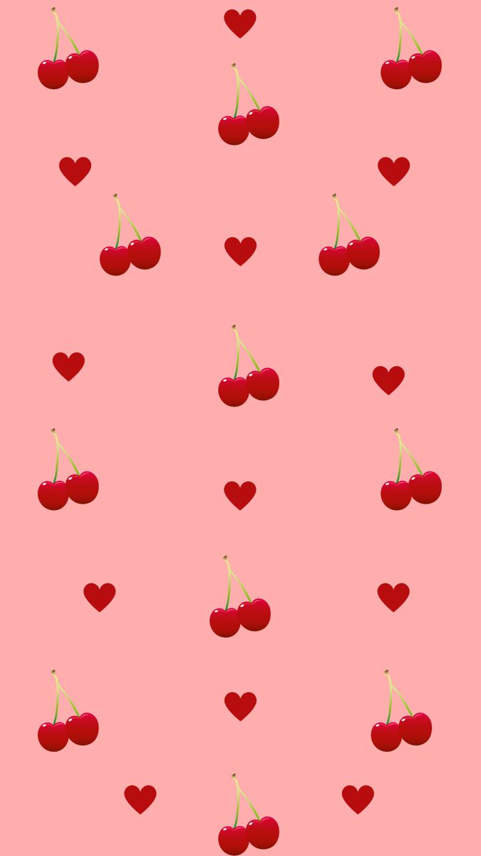 hearts and cherries on a pink background