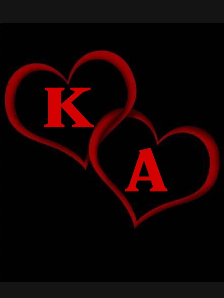 two red hearts with the letters k and a underneath them, on a black background