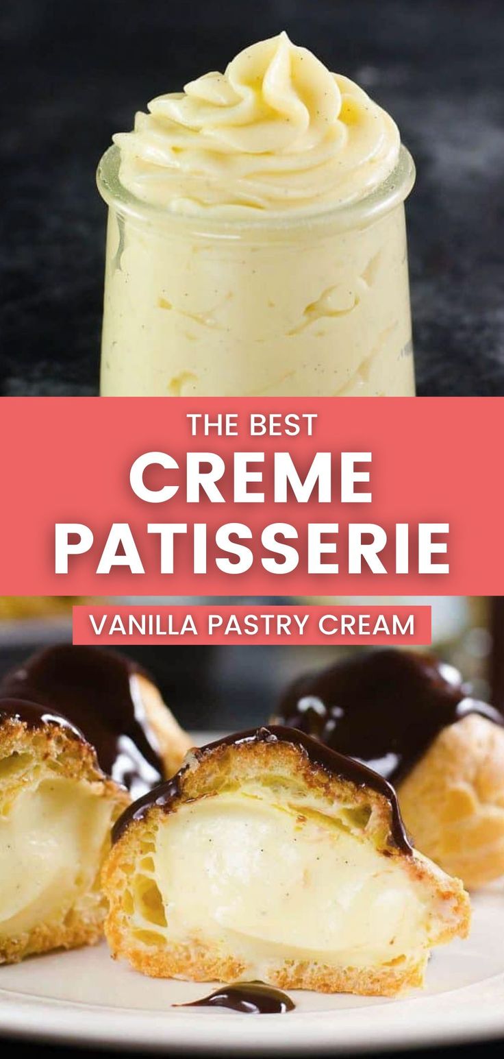 the best creme patissee with vanilla pastry cream on top and chocolate drizzle