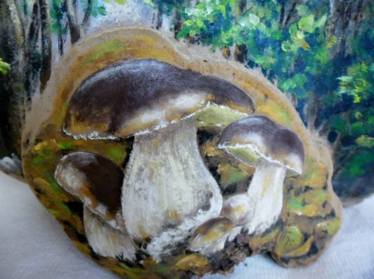 a painting of mushrooms growing out of the ground