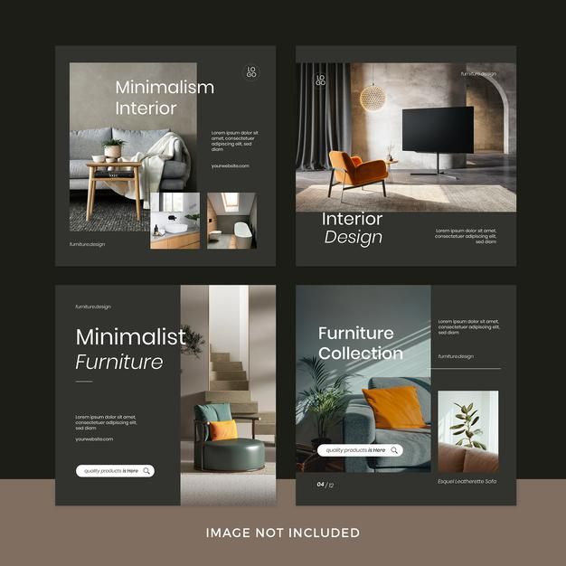 the interior design website is displayed in three different colors, including black and white with orange accents