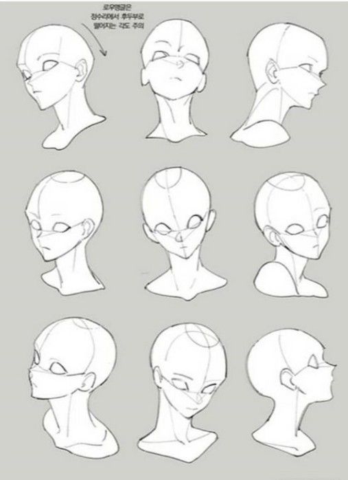 an animation character's head with different angles