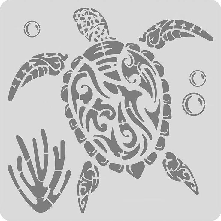 a stencil depicting a sea turtle and corals