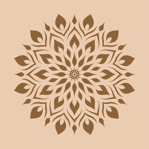 a brown and white circular design on a beige background, with leaves in the center