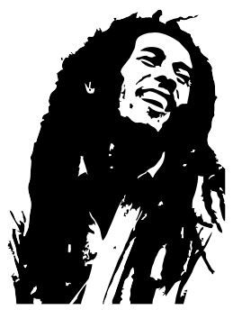 a black and white image of bob marley smiling with dreadlocks on his head