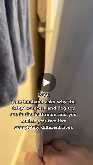 someone is holding something in their hand with the caption, pov your husband ask why this baby bouncers and dog toy are in the bathroom and you really