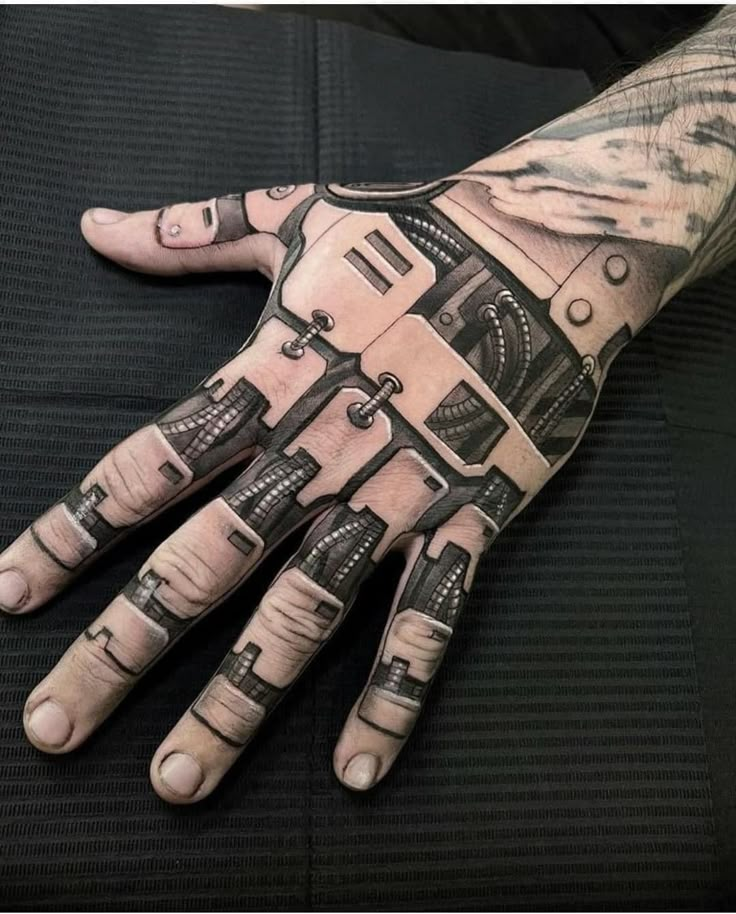 a person's hand with tattoos on it