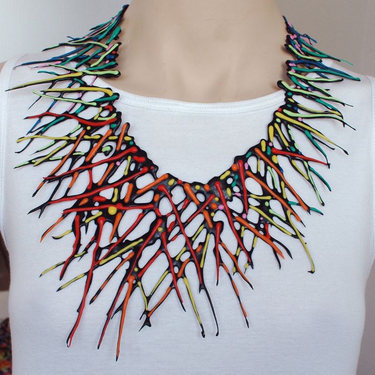 Spikey colorful necklace. Latex Rubber Artsy Multicolor Necklace For Parties, Handmade Bold Multicolor Jewelry, Multicolor Bib Necklace Choker As Gift, Multicolor Bib Necklace Choker For Gifts, Spiked Collar Aesthetic, Gift Multicolor Choker Bib Necklaces, Unique Multicolor Long Necklace, Vibrant Multicolor Handmade Necklaces, Bold Multicolor Beaded Necklaces