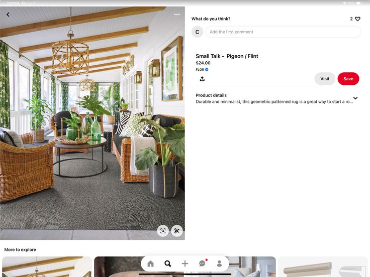 an image of a living room with wicker furniture and plants on the table in it