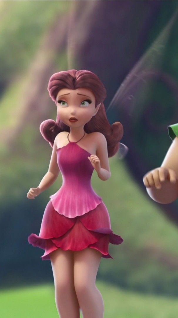 a cartoon girl in a pink dress standing next to a man