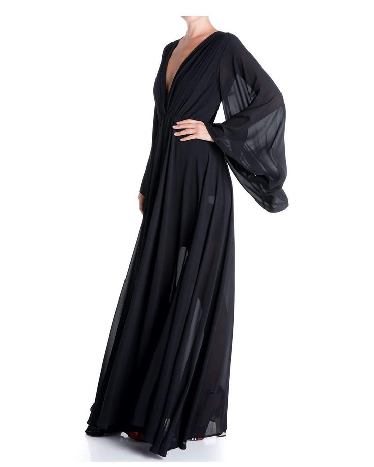 Sunset Maxi Dress - Black – Meghan Fabulous Runway Gowns, Jet Black Color, Black Dress With Sleeves, Sheer Chiffon, Bell Sleeve Dress, Long Sleeve Maxi, Flowy Dress, Black Maxi Dress, Long Sleeve Maxi Dress