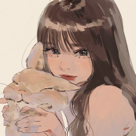 a painting of a girl holding a cat