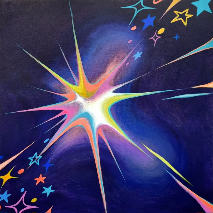 an abstract painting with stars and swirls