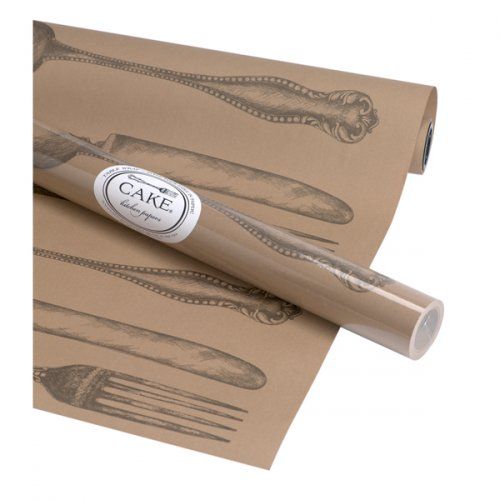 a roll of brown paper with an image of forks on it