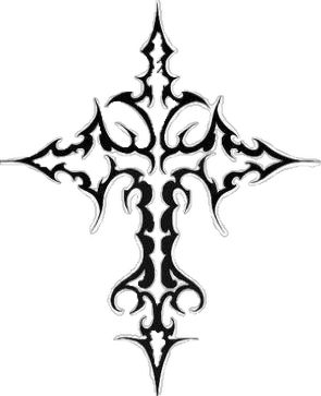 an ornate cross tattoo design in black and white