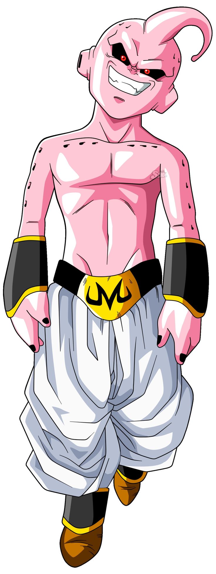 the pink gohan from dragon ball zoroe is wearing white pants and yellow shoes