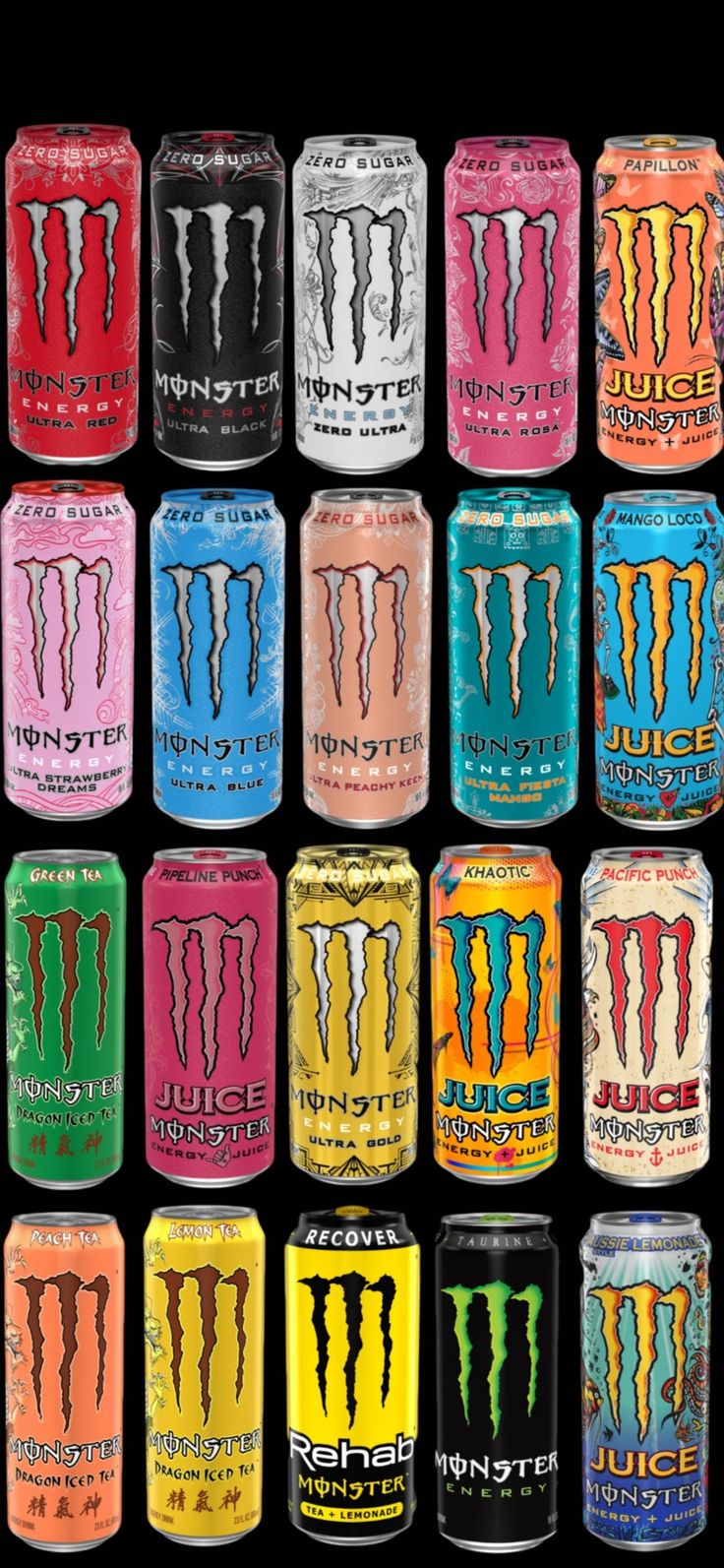 the monster energy drinks are all different colors