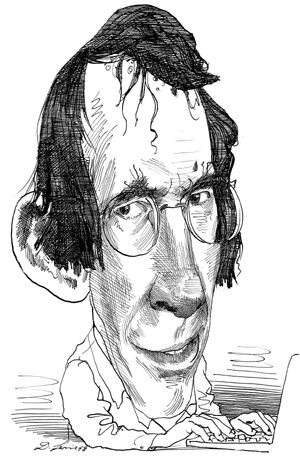 a drawing of a man with glasses on his head and hair in the middle of his face