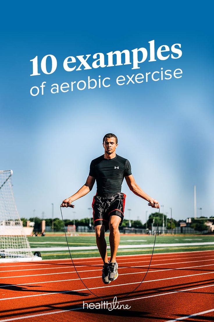 a man is running on a track with the words 10 examples of aeroic exercise