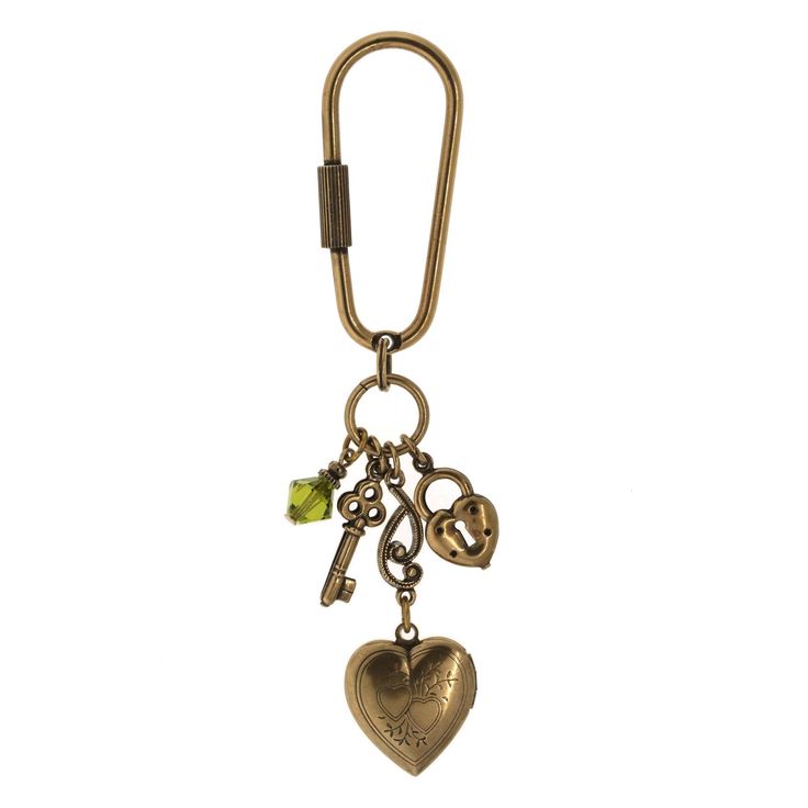 Gold Tone Green Crystal Bead Heart Locket Key Fob Bead Heart, 1928 Jewelry, Vintage Inspired Jewelry, Green Jewelry, Handbag Charms, Funky Jewelry, Two Hearts, Green Crystal, Heart Locket