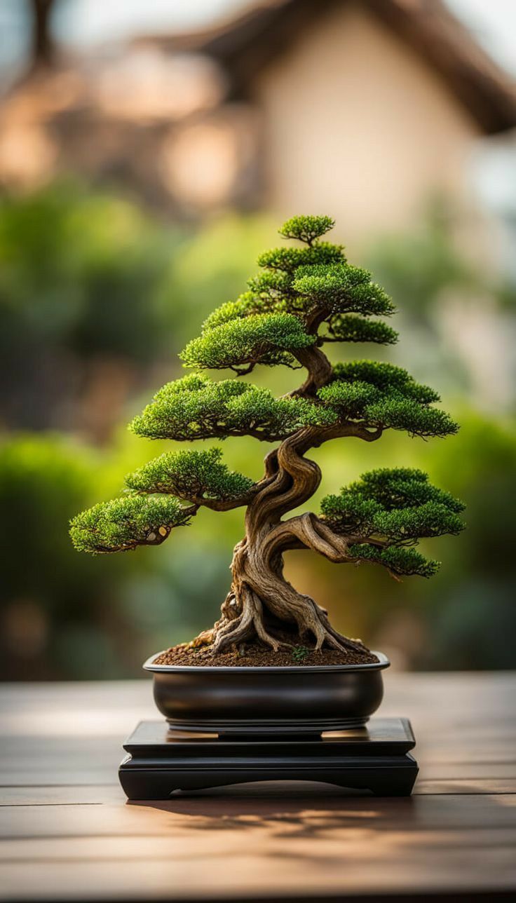 a bonsai tree sitting on top of a wooden table