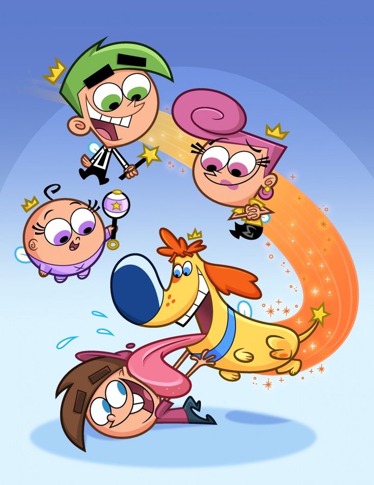 an image of cartoon characters flying in the sky with stars on their heads and eyes