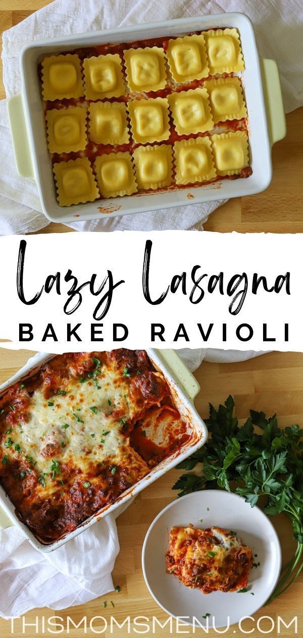 easy lasagna baked ravioli in a casserole dish