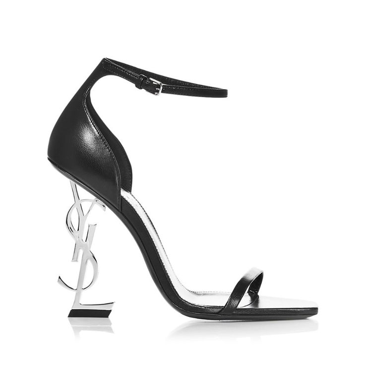 Ysl Women's Opyum Logo High Heel Sandals Size 38 New In Box Black Luxury Heels, Ysl Heels Silver, Ysl Silver Heels, Silver And Black Heels, Ysl High Heels, Lv Heels, Stylish Shoes Heels, Silver Heels Prom, Black And Silver Heels