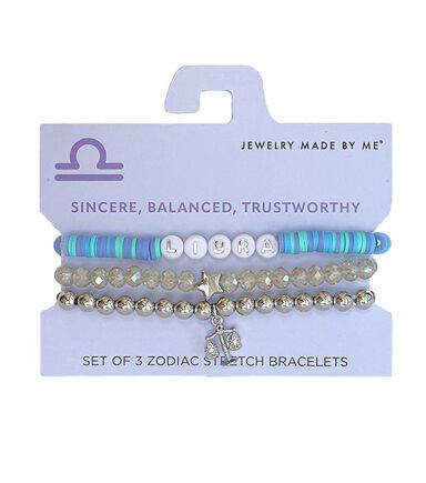 Accessorize Your Zodiac Sign with the Jewelry Made by Me 3pc Zodiac Stretch BraceletsExpress your unique personality and style with these stunning Zodiac stretch bracelets This three - pack set features assorted purple heishi beads, silver round beads with the Aquarius symbol charm, and purple round beads with a star charm The bracelets are stretchy and comfortable to wear, making them perfect for everyday wear or special occasions Each bracelet represents a different Zodiac sign, making them a Aquarius Symbol, The Aquarius, Different Zodiac Signs, Sign Making, Shop Jewelry, Heishi Beads, Joanns Fabric And Crafts, Star Charms, Craft Stores