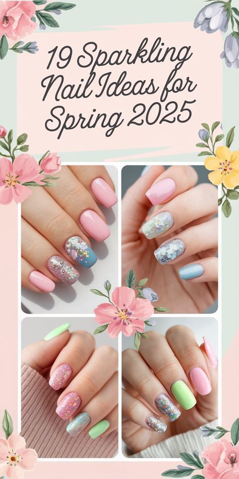 2025 Sparkle, Spring Sparkle Nails, Acrylic Nail Designs For Spring, Almond Acrylic Nail, Nail Designs With Glitter, Sparkle Nail Designs, Almond Acrylic Nails Designs, Nail Designs For Spring, Nails 2025