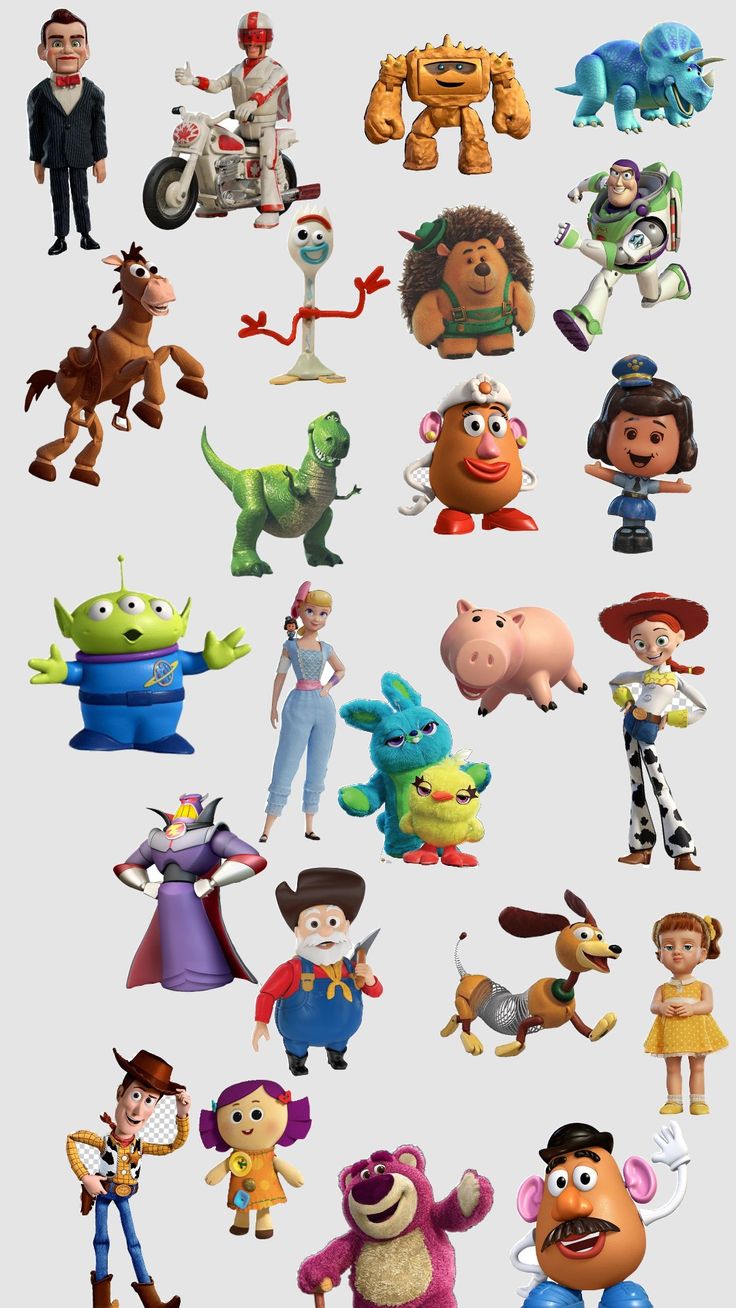 many different cartoon characters are shown in this image