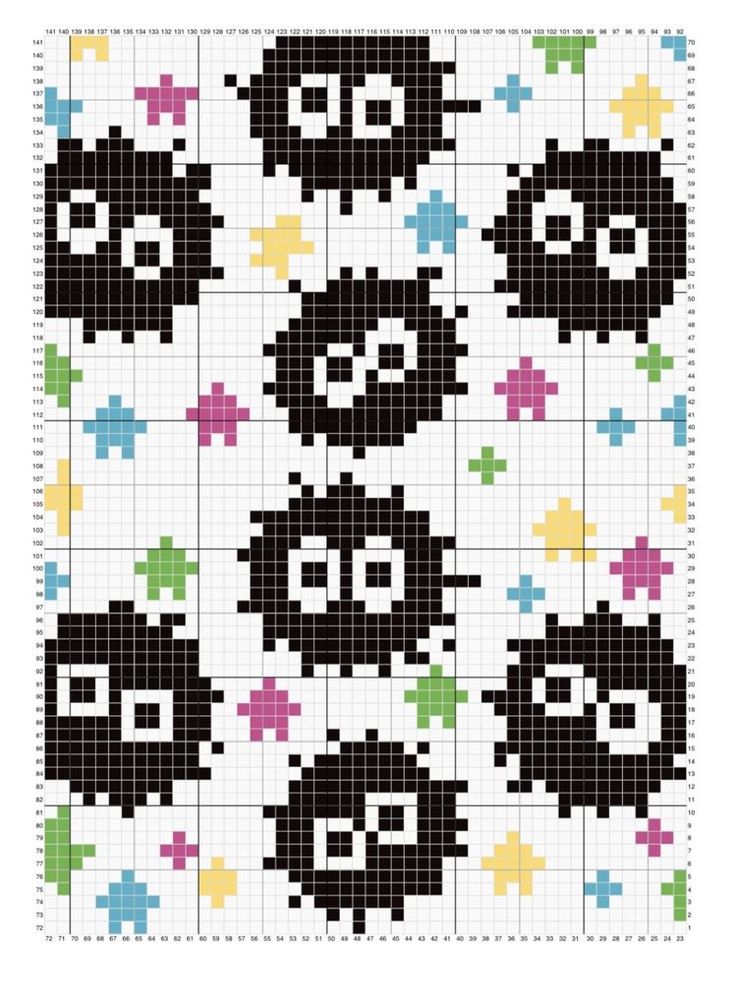 a cross - stitch pattern with skulls and stars on it, in black and white