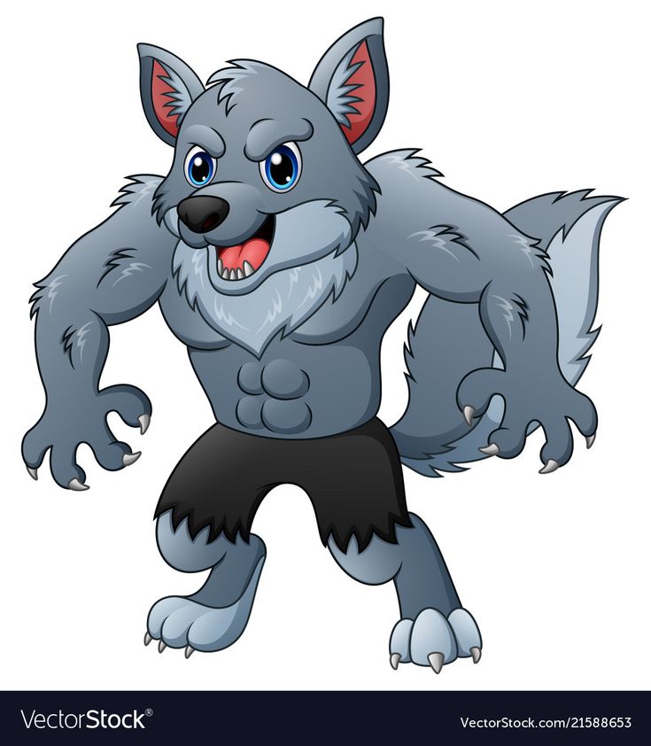 a cartoon wolf standing with his hands on his hips